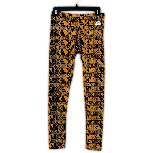 Nike Women’s Leggings Yoga Pant Aztec Print Orange & Black Boho Western Fall M - Picture 2 of 9